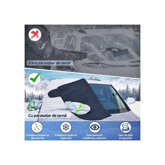 Parasolar exterior auto iarna vara cu protectie oglinzi geamuri fata laterale si capota 255x240 cm Cod: CST-255240 - 3- Roveli