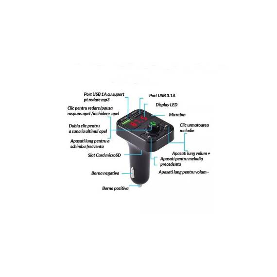 Modulator MP3 auto Bluetooth handsfree USB TF pentru bricheta 12V Cod: X3 Bluetooth - 3- Roveli