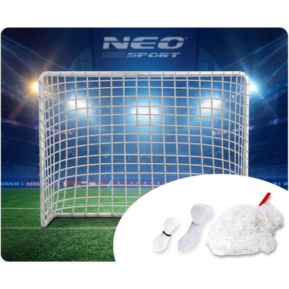 Plasa poarta fotbal Neo-Sport, 300 x 200 x 90 cm, polietilena, rezistenta UV exterior, cabluri montaj incluse, alba - 4- Roveli