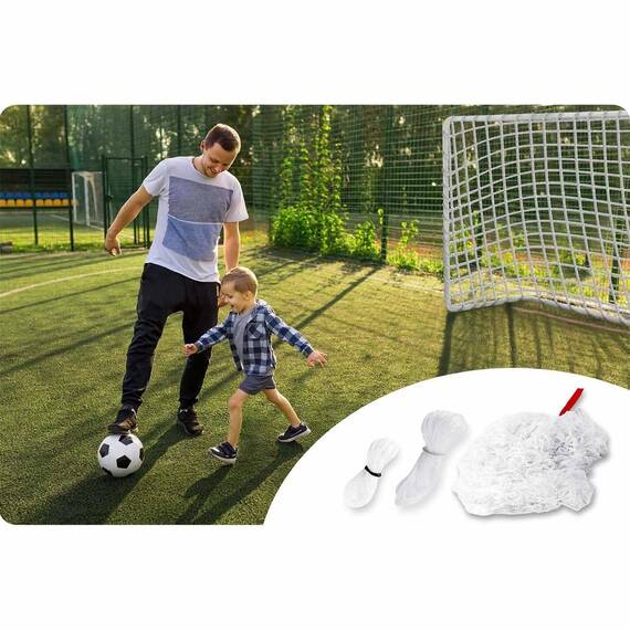 Plasa poarta fotbal Neo-Sport, 300 x 200 x 90 cm, polietilena, rezistenta UV exterior, cabluri montaj incluse, alba - 5- Roveli