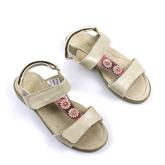 Sandale din piele naturala , lacuita , pentru fetite , decorate cu flori  7202-BEJ, Culoare (12): Bej, Marime (12): 31 - 4- Roveli