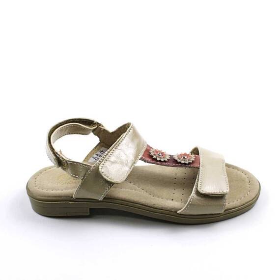 Sandale din piele naturala , lacuita , pentru fetite , decorate cu flori  7202-BEJ, Culoare (12): Bej, Marime (12): 31 - 3- Roveli