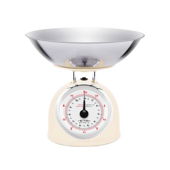 Cantar mecanic de bucatarie ETA Storio 5777 BEJ, 5 kg, precizie 25g, vas 5 L din otel inoxidabil - - Roveli