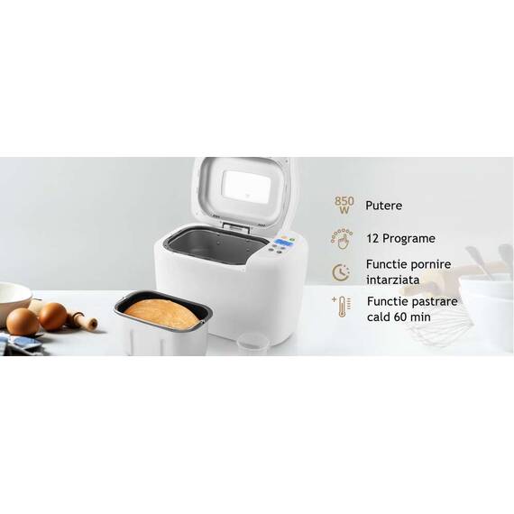 Masina de facut paine ETA 2149 Harmony II, 850W, 12 programe, capacitate 1,5 kg, alb - 2- Roveli