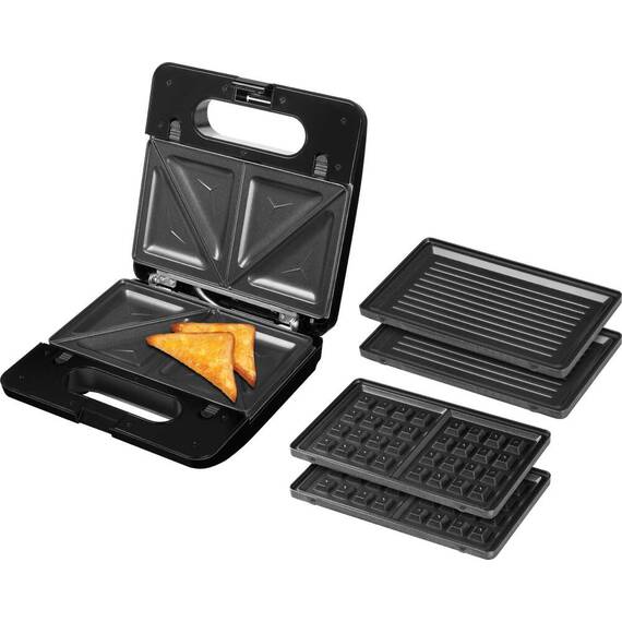 Sandwich-maker ECG S3173 3in1 Triangle, 750W, 3 tipuri de placi detasabile, negru-otel inoxidabil - 8- Roveli