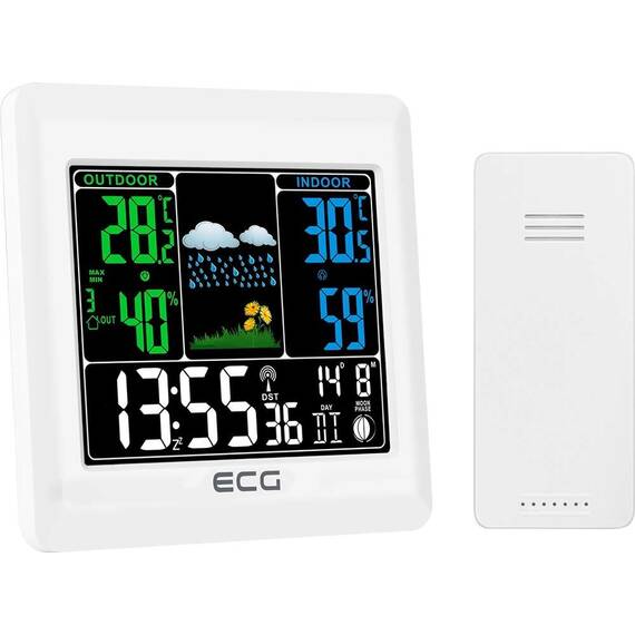 Statie meteo interior-exterior ECG MS 300 White, senzor extern fara fir, LCD color, ceas, alarma - 4- Roveli