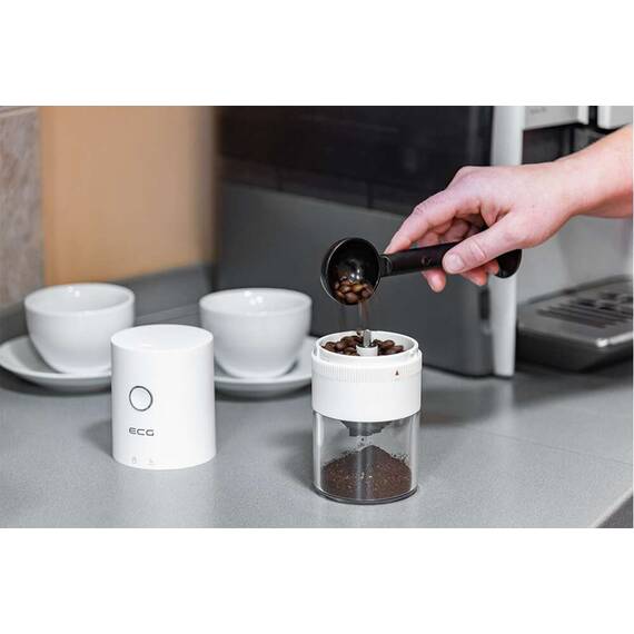 Rasnita de cafea electrica portabila ECG KM 150 Minimo, incarcare USB, 3,7 volti, 13 W, 30 g, culoare alba - 15- Roveli