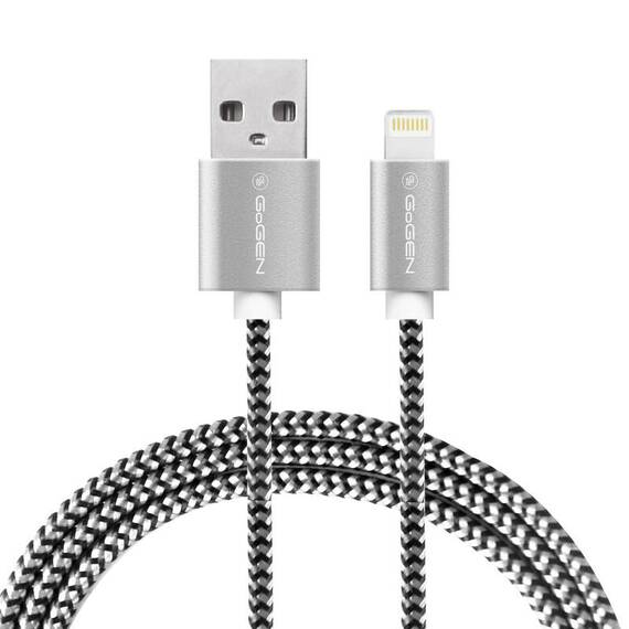 Cablu de incarcare si transfer de date GoGEN, USB la Lightning, 2 metri, impletitura textila, argintiu - 3- Roveli