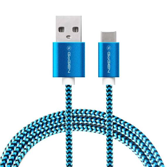 Cablu de incarcare si transfer de date GoGEN USB / USB-C, 1 m, impletitura textila, incarcare rapida, albastru - 2- Roveli