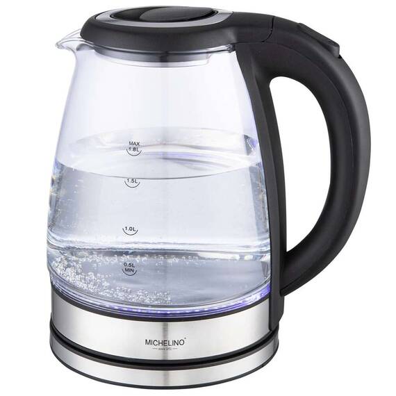 Fierbator electric 139365 Michelino, 1.8 litri, 1800 W, sticla, iluminare LED albastru - - Roveli