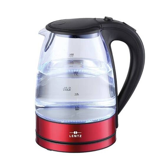 Fierbator electric LENTZ 74128, 1.7 litri, 2200W, sticla, iluminare LED, rosu - - Roveli