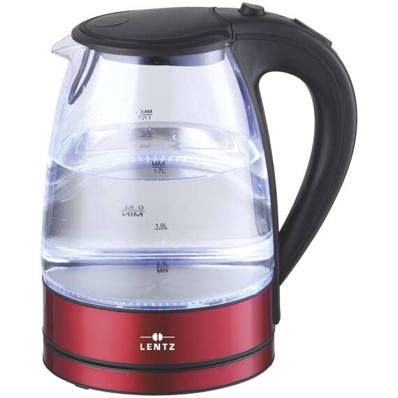 Fierbator electric LENTZ 74128, 1.7 litri, 2200W, sticla, iluminare LED, rosu - 4- Roveli