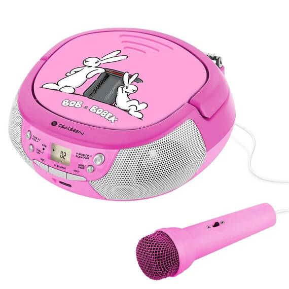 Radio CD pentru copii GoGEN BOB AND BOBEK, 2 x 0,8 W, Bluetooth, karaoke, microfon, MP 3, USB, AUX in, roz - - Roveli
