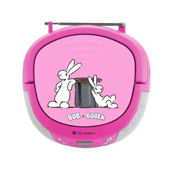 Radio CD pentru copii GoGEN BOB AND BOBEK, 2 x 0,8 W, Bluetooth, karaoke, microfon, MP 3, USB, AUX in, roz - 3- Roveli