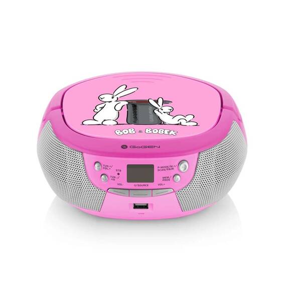 Radio CD pentru copii GoGEN BOB AND BOBEK, 2 x 0,8 W, Bluetooth, karaoke, microfon, MP 3, USB, AUX in, roz - 4- Roveli