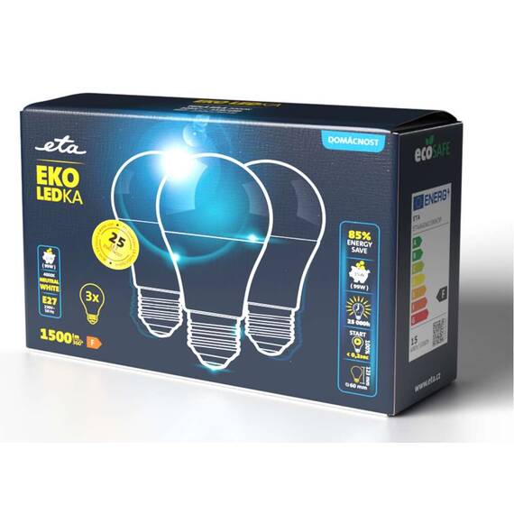 Set 3 becuri economice LED ETA EKO Classic, 15W (99W), E27, lumina neutra - 3- Roveli