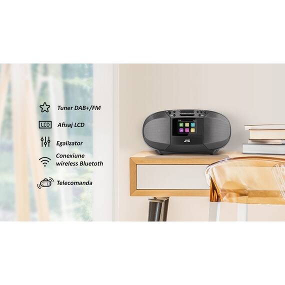 Radio cu CD JVC RD-E664B-DAB, 2x2.5W RMS, Bluetooth, USB, afisaj LCD, ceas, telecomanda, negru - 13- Roveli