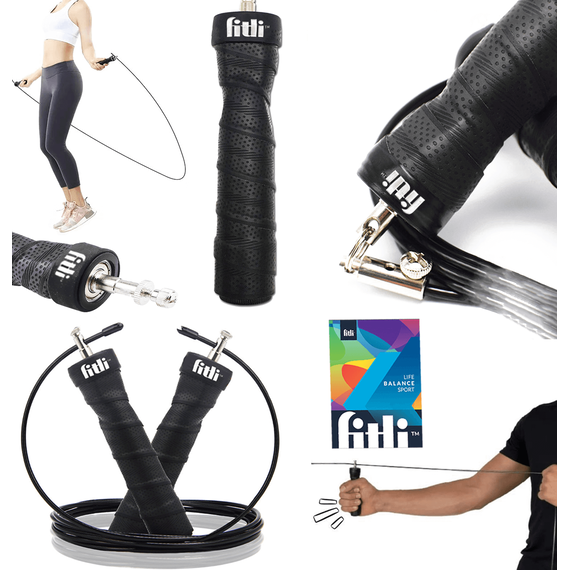 Coarda de sarit Crossfit cu rulmenti, 3m, Negru - - Roveli