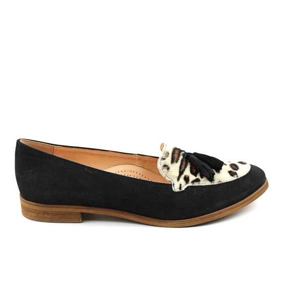 ​Pantofi dama , din piele naturala , cu detaliu animal print 1361-NEGRU, Culoare (12): NEGRU/MULTICOLOR, Marime (12): 41 - 3- Roveli
