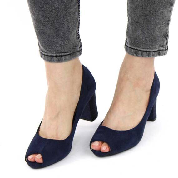 Pantofi de dama, eleganti, decupati in varf, cu toc decorat cu glitter H32-DK.BLUE - 2- Roveli
