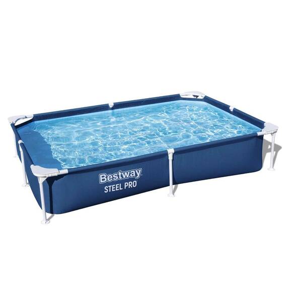 Piscina cu cadru metalic Bestway Steel Pro, supraterana, dreptunghiulara, 1200 l, 221 x 150 x 43 cm, structura Tritech 3 straturi PVC cu plasa de poliester, cadru din otel anticoroziv, valva de golire, fara pompa de filtrare, albastru - 2- Roveli