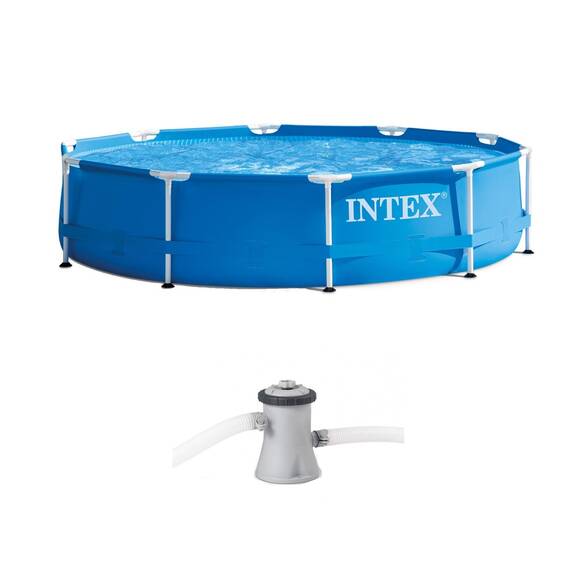 Piscina rotunda cu pompa cu filtru inclusa Intex, diametru 305 cm, inaltime 76 cm, flux filtrare 1 m³/h, cadru metalic, PVC, albastru - 2- Roveli