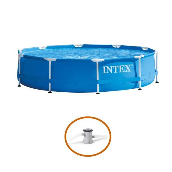 Piscina rotunda cu pompa cu filtru inclusa Intex, diametru 305 cm, inaltime 76 cm, flux filtrare 1 m³/h, cadru metalic, PVC, albastru - 3- Roveli