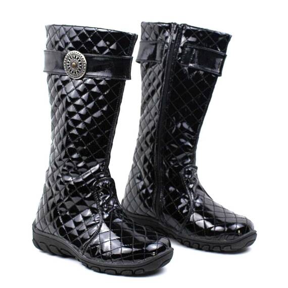 Cizme inalte , captusite , pentru copii , decorate cu brosa argintie  3131-NEGRU/2, Marime (12): 33 - 2- Roveli