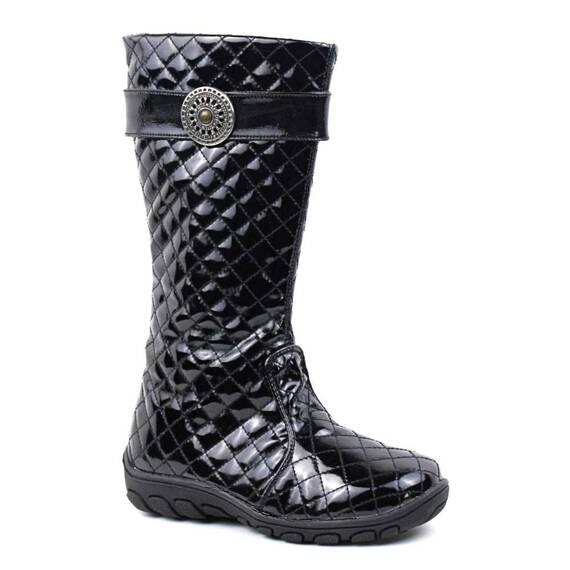 Cizme inalte , captusite , pentru copii , decorate cu brosa argintie  3131-NEGRU/2, Marime (12): 33 - - Roveli