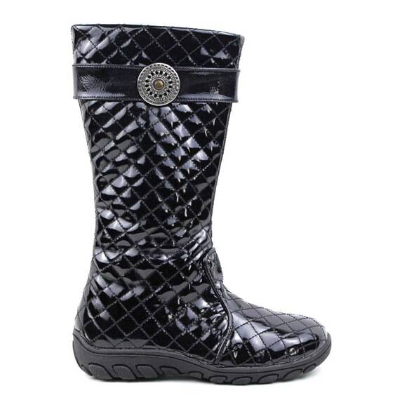 Cizme inalte , captusite , pentru copii , decorate cu brosa argintie  3131-NEGRU/2, Marime (12): 33 - 3- Roveli