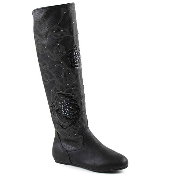 ​Cizme inalte , perforate  de dama , cu ornamente cu pietre A10011-BLACK, Culoare (12): Negru, Marime (12): 39* - - Roveli