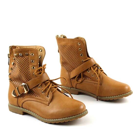 ​Ghete perforate de dama , decorate cu pietre C51971-1-CAMEL, Culoare (12): Camel, Marime (12): 38 - 2- Roveli