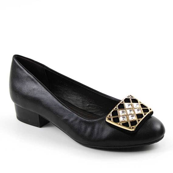 ​Pantofi comozi de dama , cu accesoriu cu pietre 67-BLACK, Culoare (12): Negru, Marime (12): 39* - - Roveli