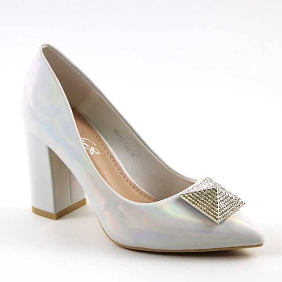 Pantofi eleganti de dama , cu brosa argintie 88416-11-SILVER, Culoare (12): Argintiu, Marime (12): 35* - - Roveli