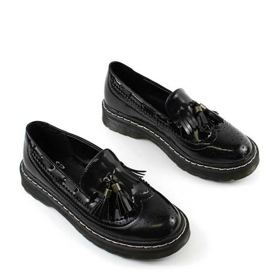 ​Pantofi  casual de dama cu ciucuri A10065-BLACK/X, Culoare (12): Negru, Marime (12): 36 - 2- Roveli