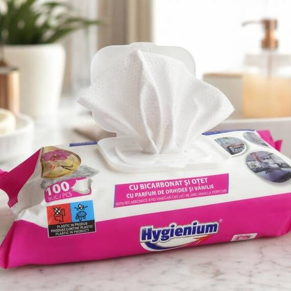 Lavete umede universale Hygienium cu bicarbonat si otet, Orhidee & Vanilie, 100 buc - 5- Roveli