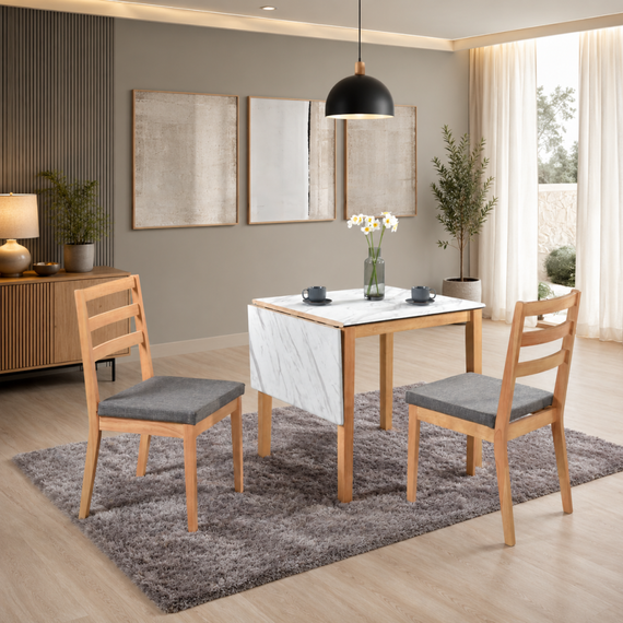 Set de sufragerie cu masa pliabila 1+2, stejar natural/gri inchis, ZOREL - 2- Roveli