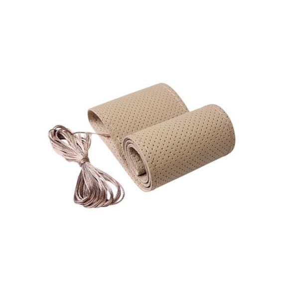 Husa volan auto piele perforata premium cu ac si ata bej marime M 38 cm  Cod: LUXFST01 - - Roveli