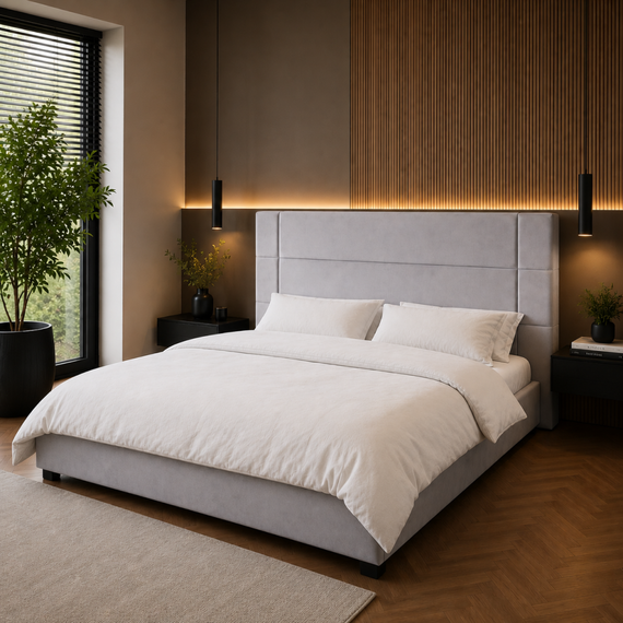 Pat cu gratar, 180x200, tesatura gri inchis Velvet, BRIANA - 6- Roveli
