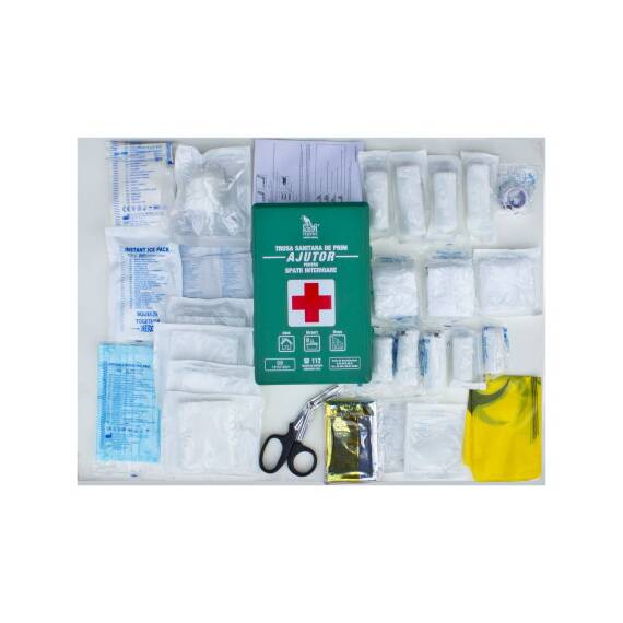 Trusa sanitara prim ajutor Kraftmann DIN 13157:2021 avizata A.N.M.D.M.R. pentru spatii interioare cu suport montare - 2- Roveli