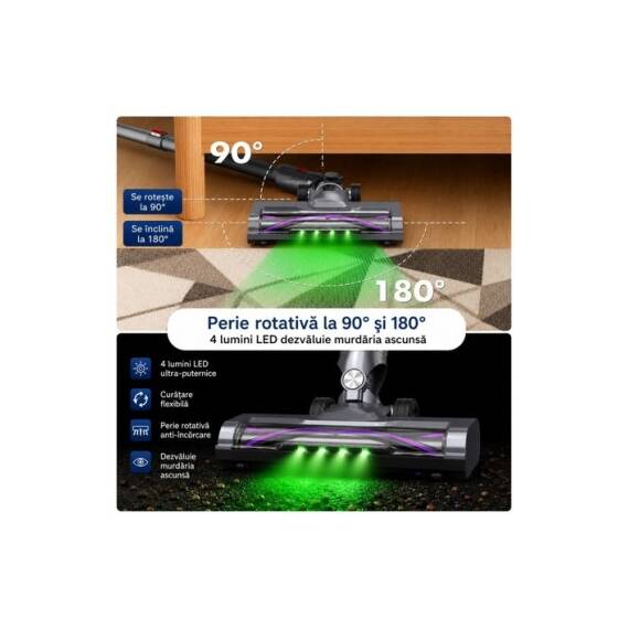 Aspirator vertical fara fir 300W 35 kPa cu baterie 2000mAh recipient 800ml si ecran tactil LED Cod: BK00492 - 6- Roveli