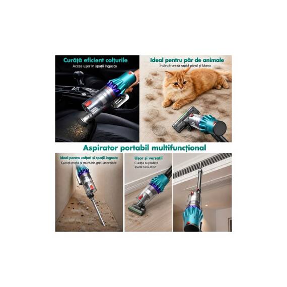 Aspirator vertical fara fir 300W 35 kPa cu baterie 2000mAh recipient 800ml si ecran tactil LED Cod: BK00492 - 7- Roveli