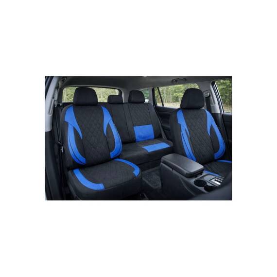Huse scaune auto universale Premium fractionate fata spate negre cu albastru compatibile dimensiuni standard Cod: HNG1101-2 - 5- Roveli