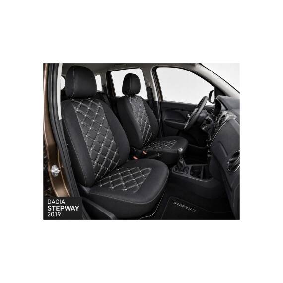 Huse scaune auto compatibile Dacia Sandero Stepway II 2019-> spatar bancheta fractionat Premium Imitatie Piele Romb - 5- Roveli