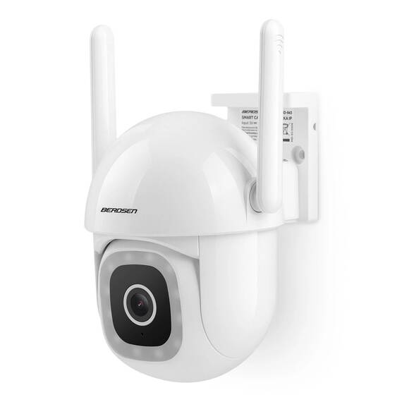 Camera supraveghere WiFi exterior Berdsen, IP rotativa PTZ 350 grade, 5MP Super HD 2880x1620, IR 10m + LED lumina alba, IP65, audio bidirectional, detectie AI persoane si vehicule, sirena integrata, Tuya Smart Life, alba - 2- Roveli
