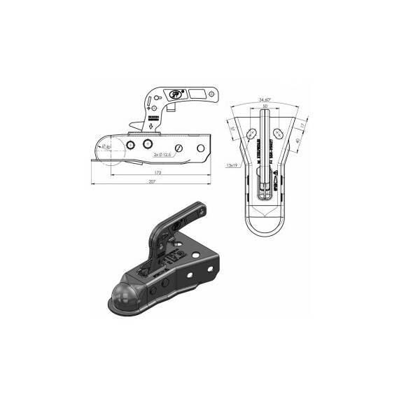Cupla remorca 750 kg pentru bara tractare tip V Cod: ZSK-0750K - 2- Roveli