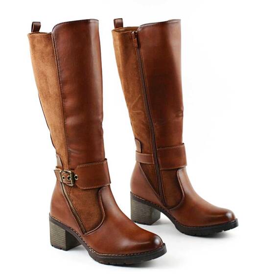 Cizme imblanite de dama , cu catarama decorativa  A10386-CAMEL/X, Culoare (12): Camel, Marime (12): 37 - 2- Roveli