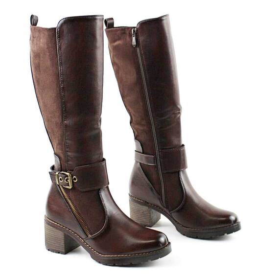 ​Cizme imblanite de dama , cu catarama decorativa  A10386-BROWN, Culoare (12): Maro, Marime (12): 39 - 2- Roveli