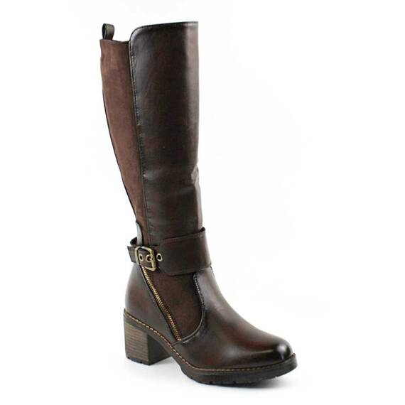 ​Cizme imblanite de dama , cu catarama decorativa  A10386-BROWN, Culoare (12): Maro, Marime (12): 39 - - Roveli