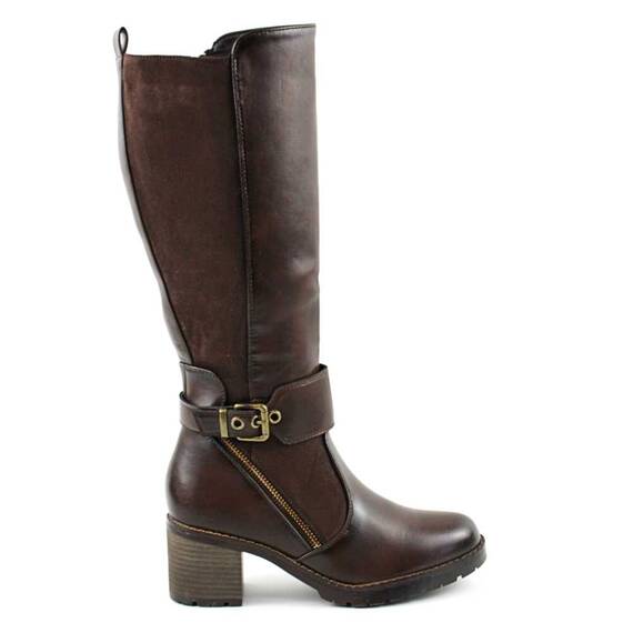 ​Cizme imblanite de dama , cu catarama decorativa  A10386-BROWN, Culoare (12): Maro, Marime (12): 39 - 3- Roveli